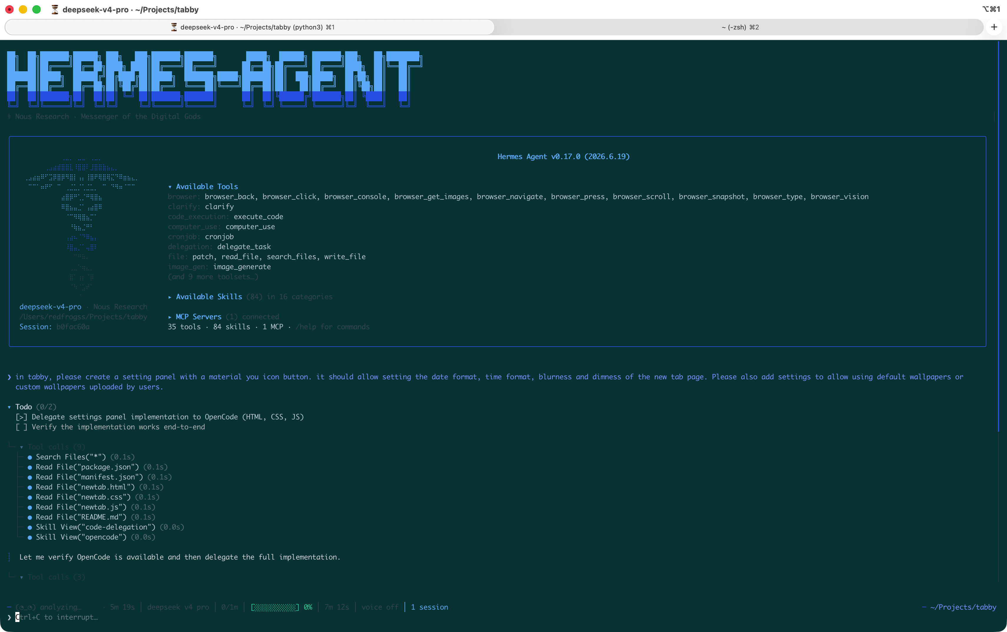 Hermes Agent calling OpenCode for coding tasks